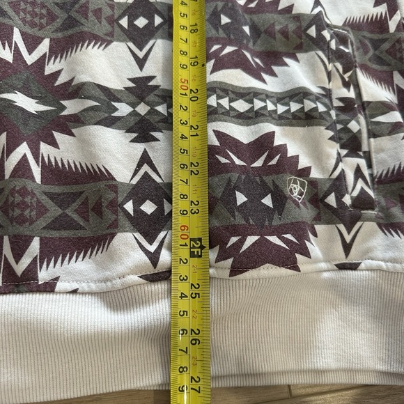 Men's Ariat Printed Overdyed Aztec Print Sweater Pullover Large Cream Maroon - Picture 7 of 9